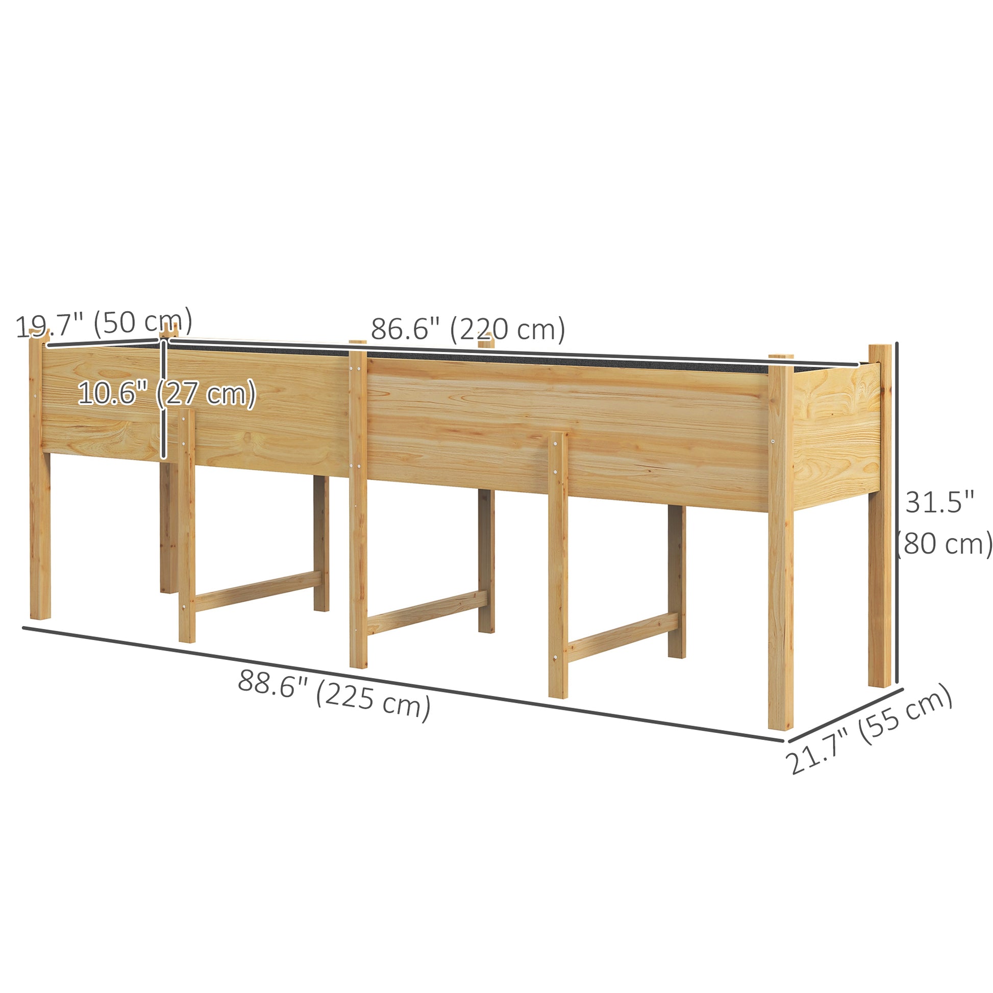 Wooden Raised Garden Bed - 7.4' Large Elevated Planter-DECOROLALA