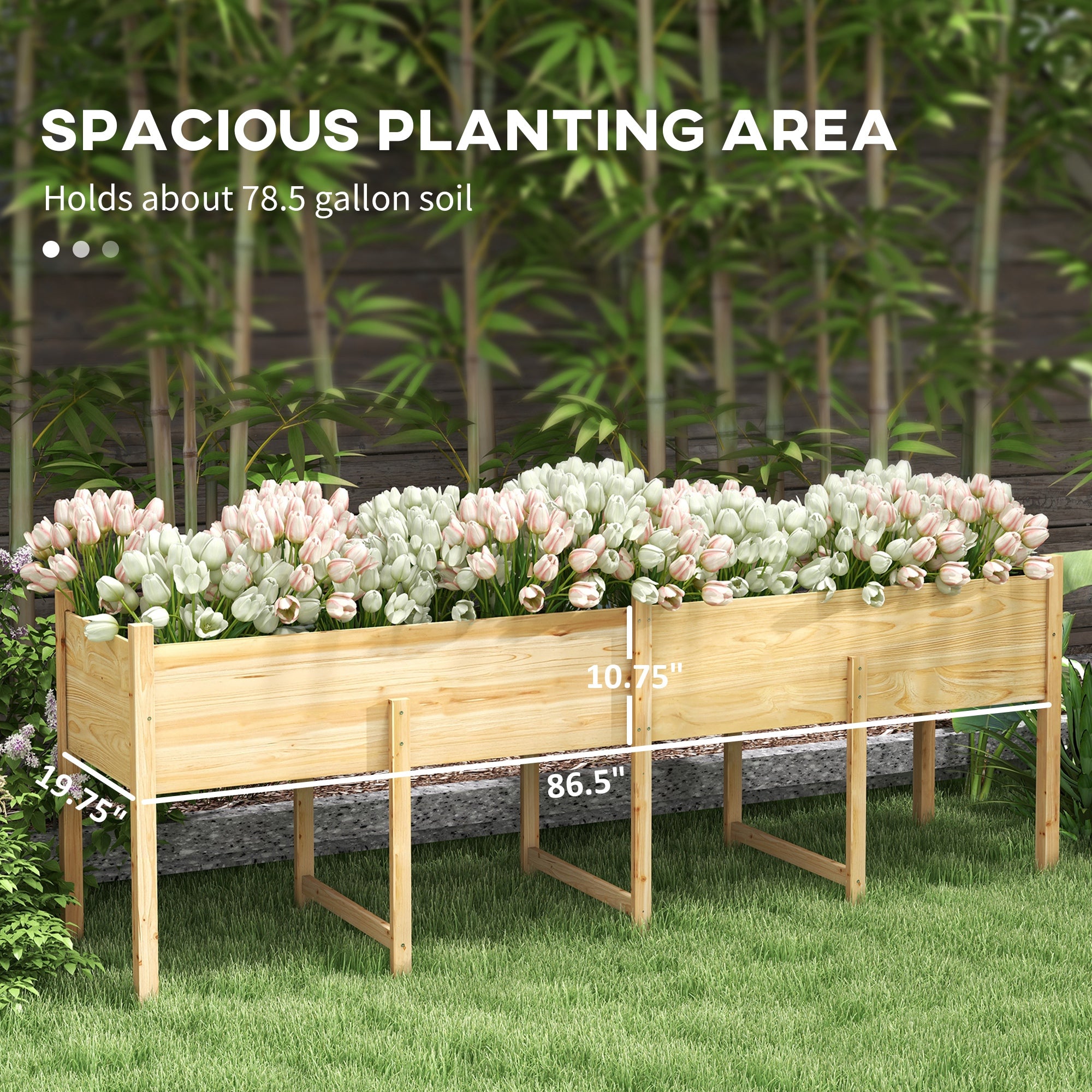 Wooden Raised Garden Bed - 7.4' Large Elevated Planter-DECOROLALA
