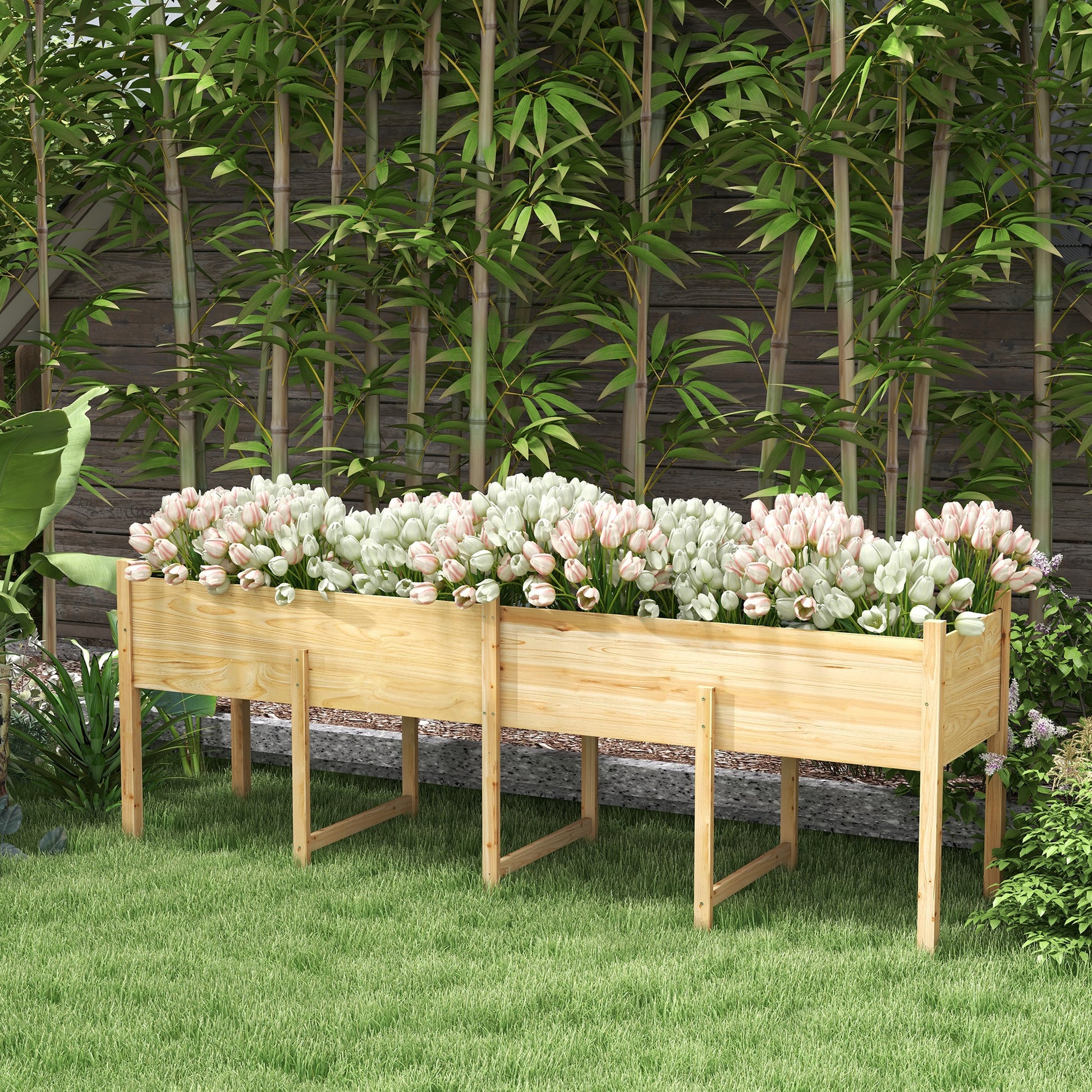 Wooden Raised Garden Bed - 7.4' Large Elevated Planter-DECOROLALA