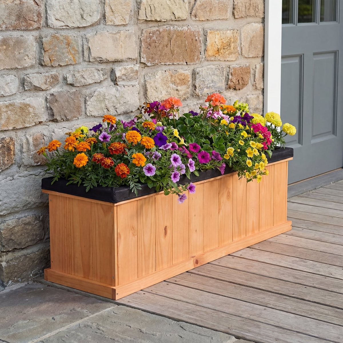 Wooden Raised Garden Bed with Drainage Holes and Liner Solid Fir Wood Planter Box-XL-Raised Garden Beds-DECOROLALA