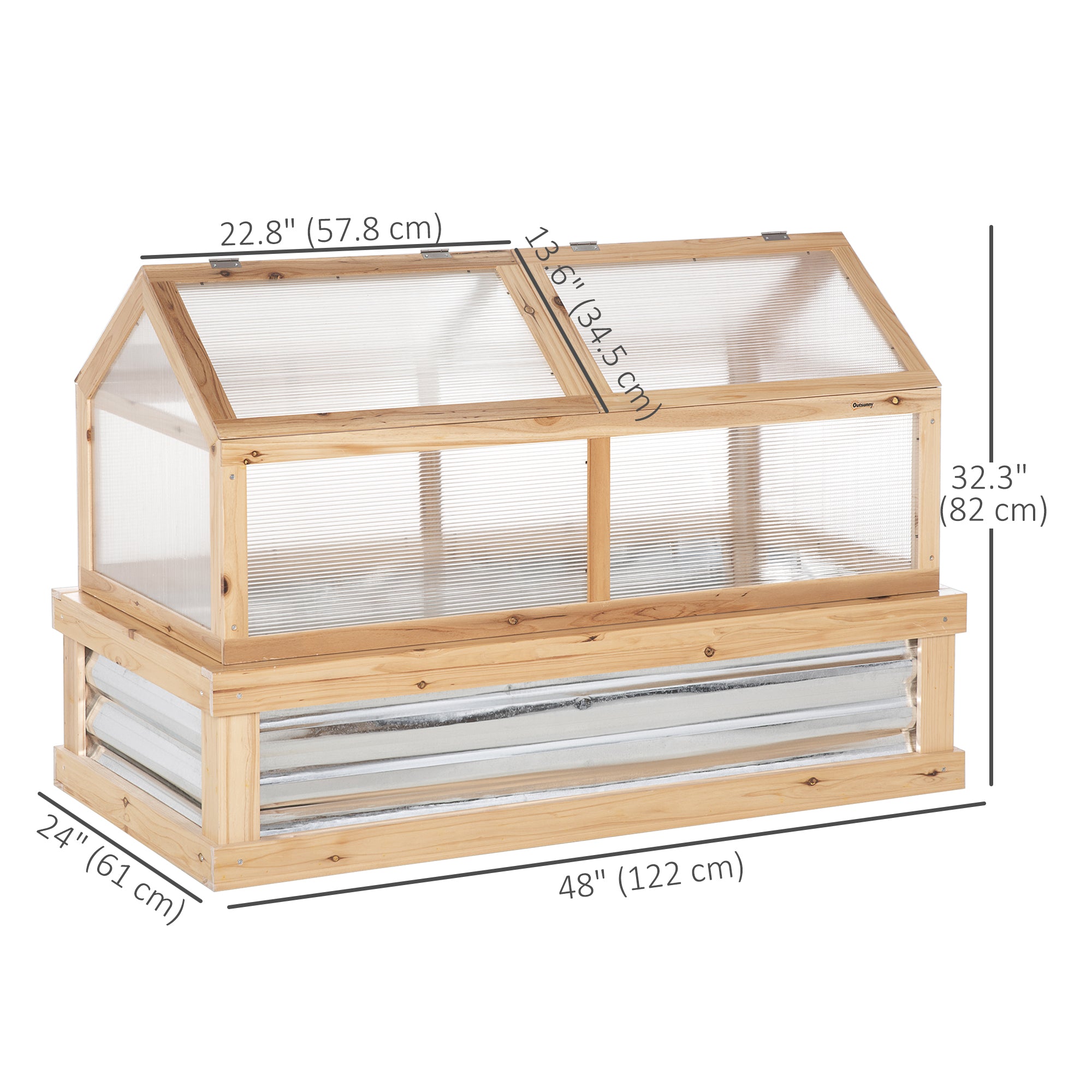 Wooden Raised Garden Bed with Greenhouse Kit - 48" x 24" Natural-DECOROLALA