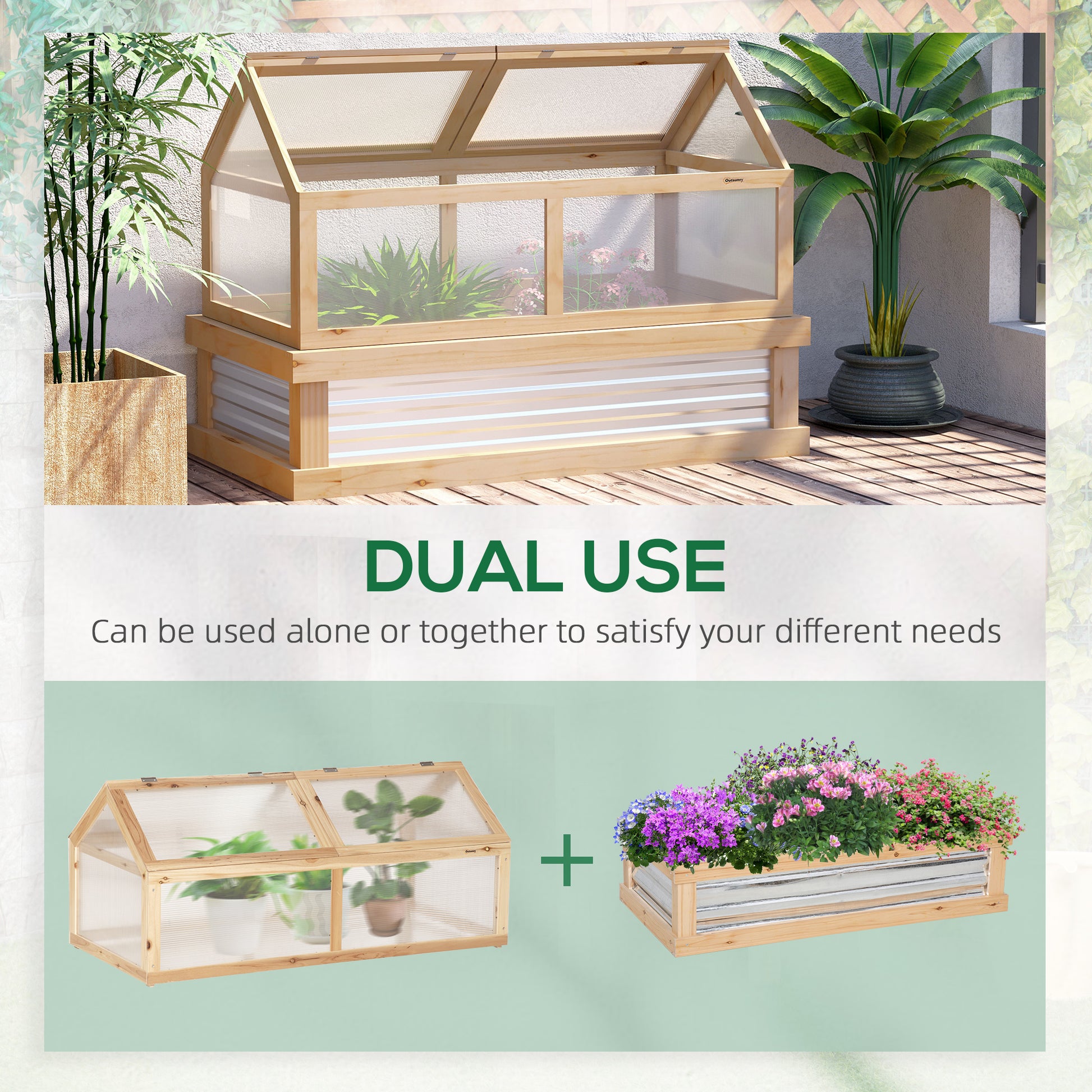 Wooden Raised Garden Bed with Greenhouse Kit - 48" x 24" Natural-DECOROLALA