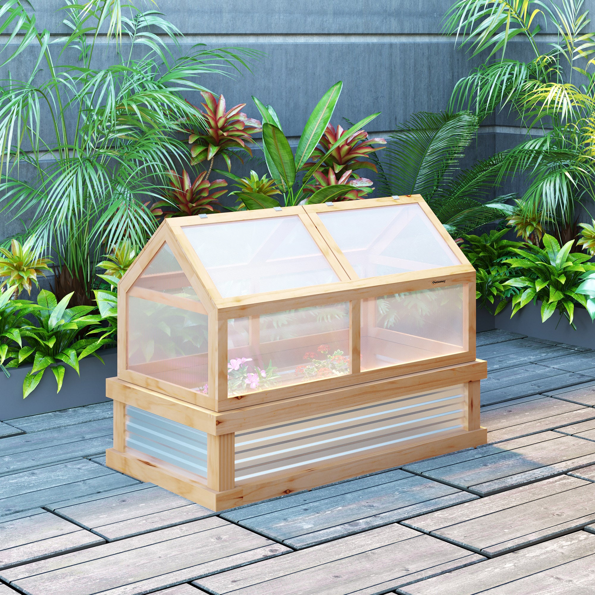 Wooden Raised Garden Bed with Greenhouse Kit - 48" x 24" Natural-DECOROLALA