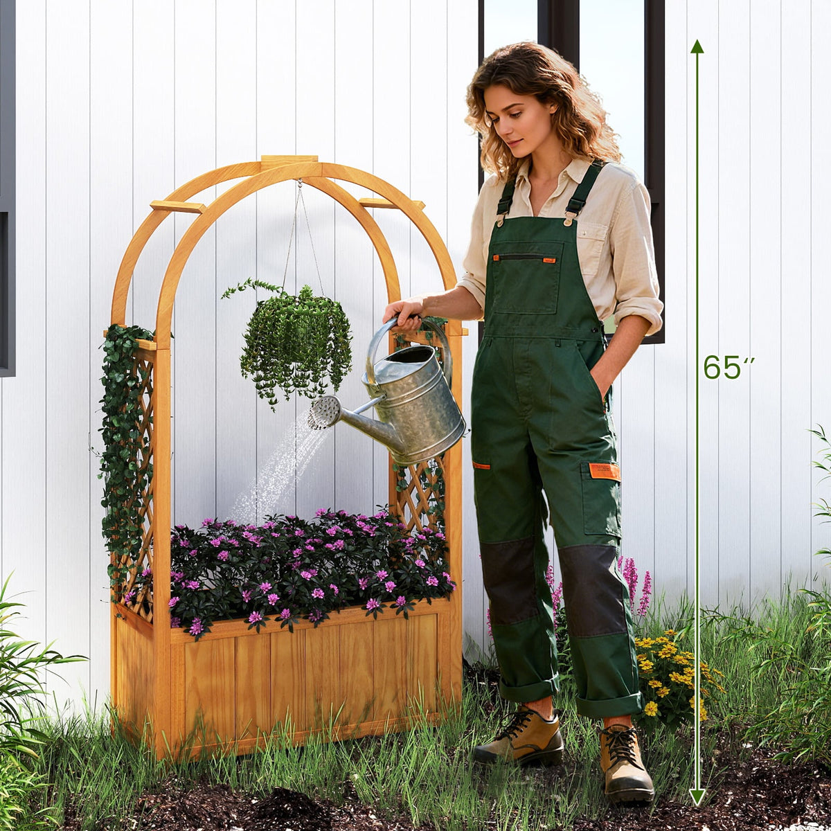 Wooden Raised Garden Bed with Lattice Trellis and Arched Roof-Orange-Raised Garden Beds-DECOROLALA
