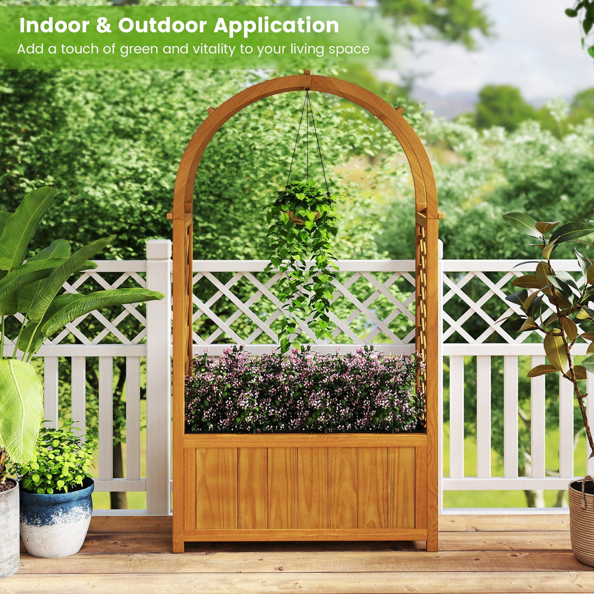 Wooden Raised Garden Bed with Lattice Trellis and Arched Roof-Orange-Raised Garden Beds-DECOROLALA