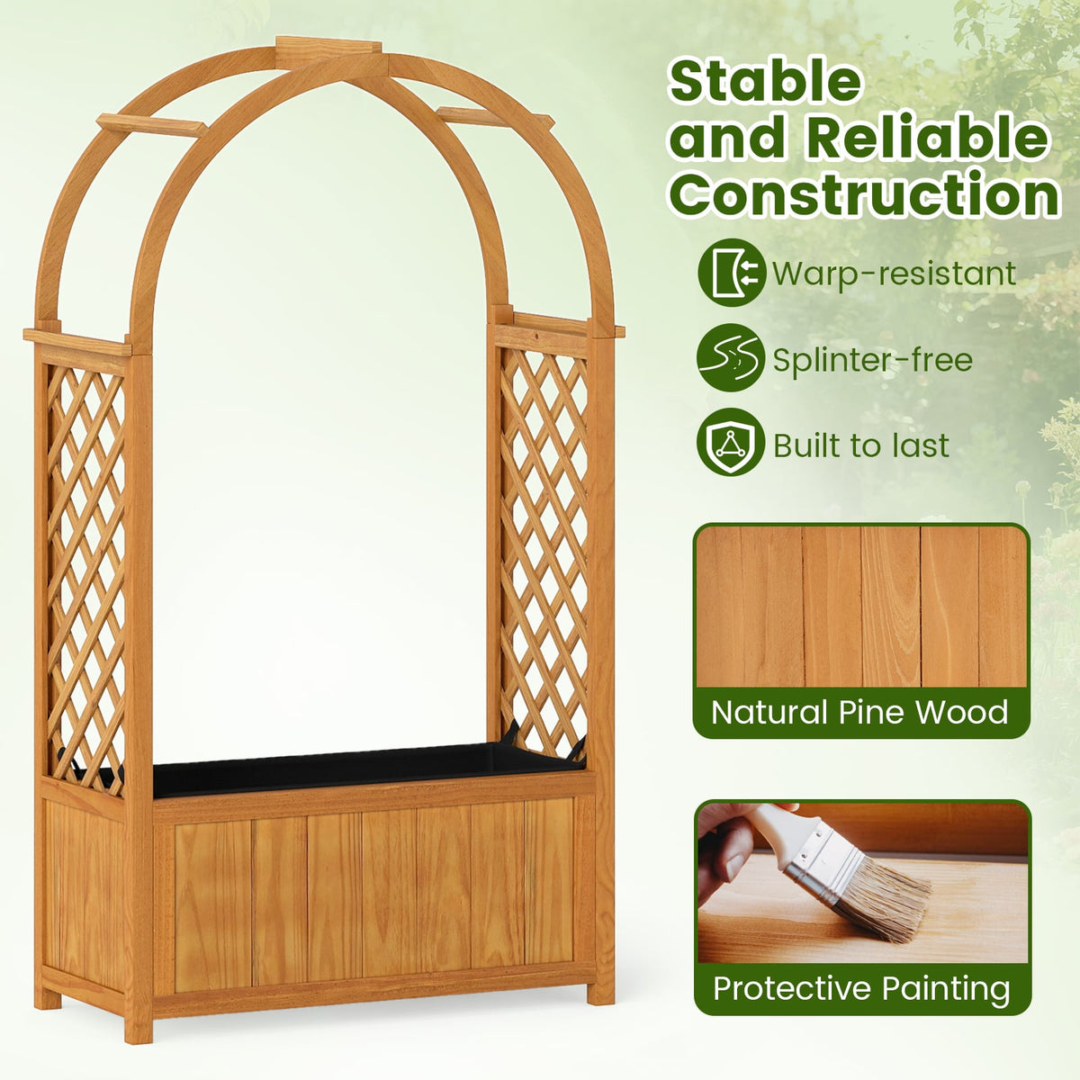 Wooden Raised Garden Bed with Lattice Trellis and Arched Roof-Orange-Raised Garden Beds-DECOROLALA