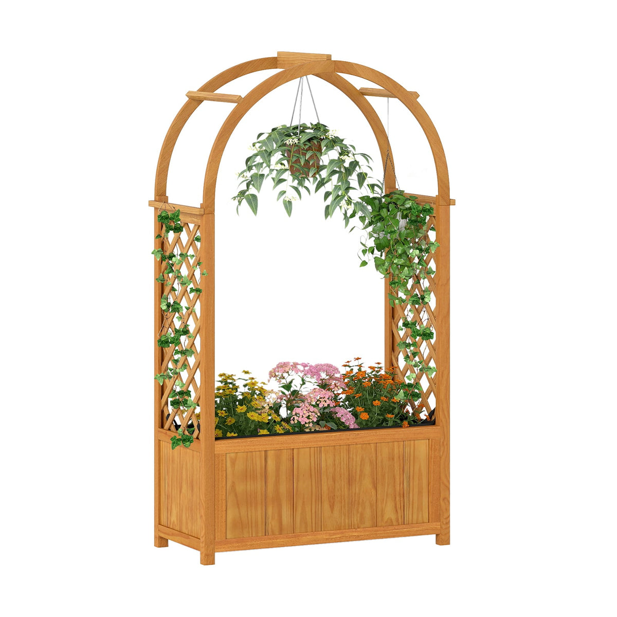 Wooden Raised Garden Bed with Lattice Trellis and Arched Roof-Orange-Raised Garden Beds-DECOROLALA