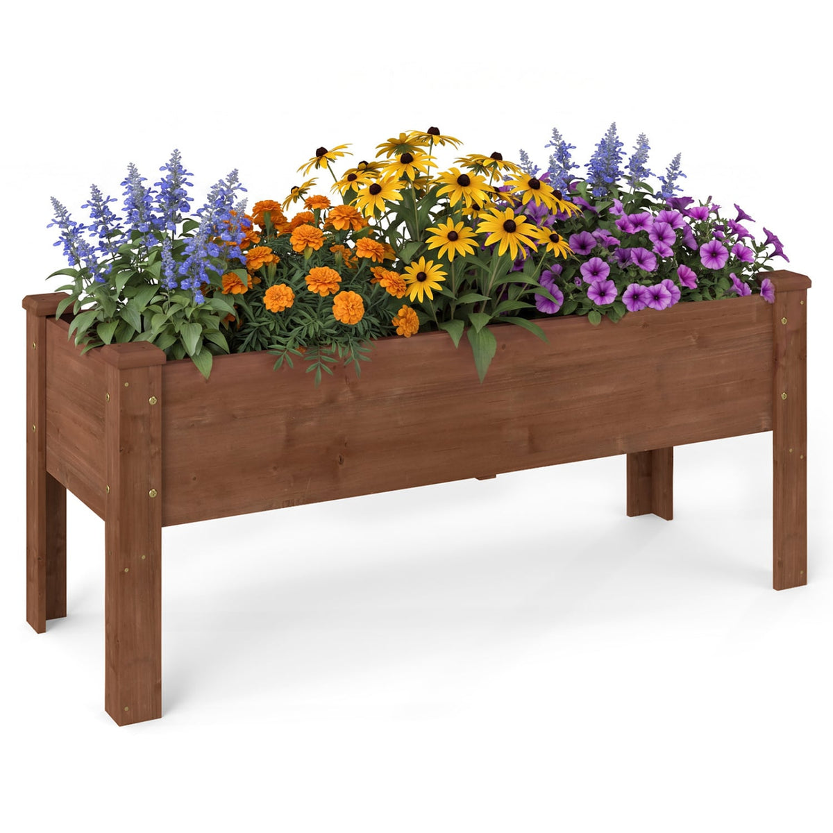 Wooden Raised Garden Bed with Legs Elevated Planter Box with Drainage Holes-Coffee-Raised Garden Beds-DECOROLALA