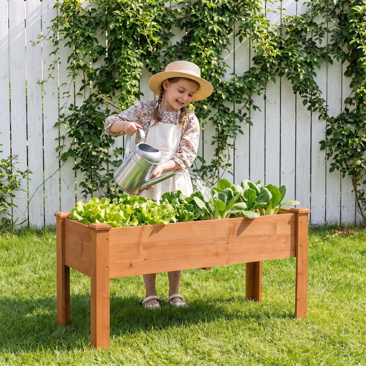 Wooden Raised Garden Bed with Legs Elevated Planter Box with Drainage Holes-Orange-Raised Garden Beds-DECOROLALA