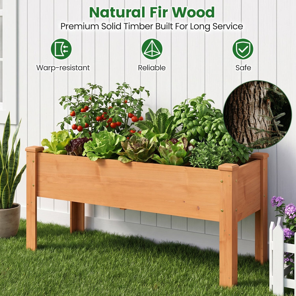 Wooden Raised Garden Bed with Legs Elevated Planter Box with Drainage Holes-Orange-Raised Garden Beds-DECOROLALA