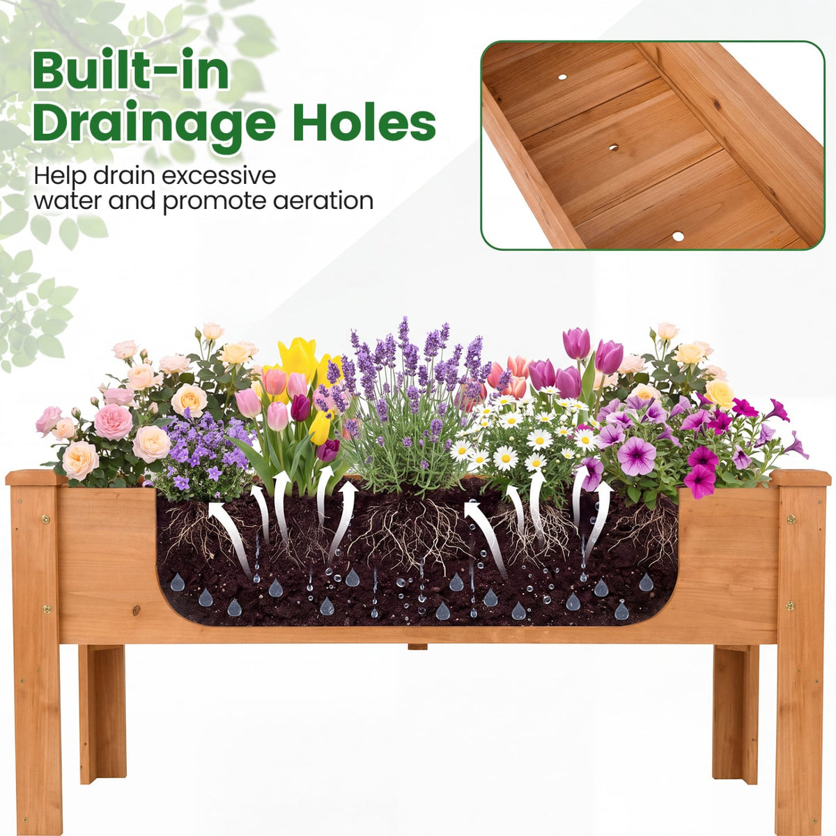 Wooden Raised Garden Bed with Legs Elevated Planter Box with Drainage Holes-Orange-Raised Garden Beds-DECOROLALA
