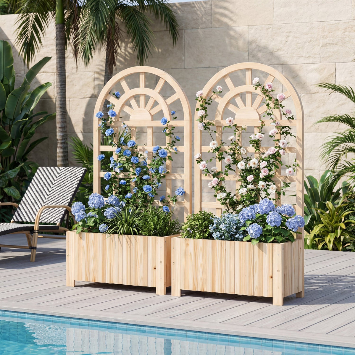 Wooden Raised Garden Bed with Trellis 48 Inch Outdoor Screen-Natural-Raised Garden Beds-DECOROLALA