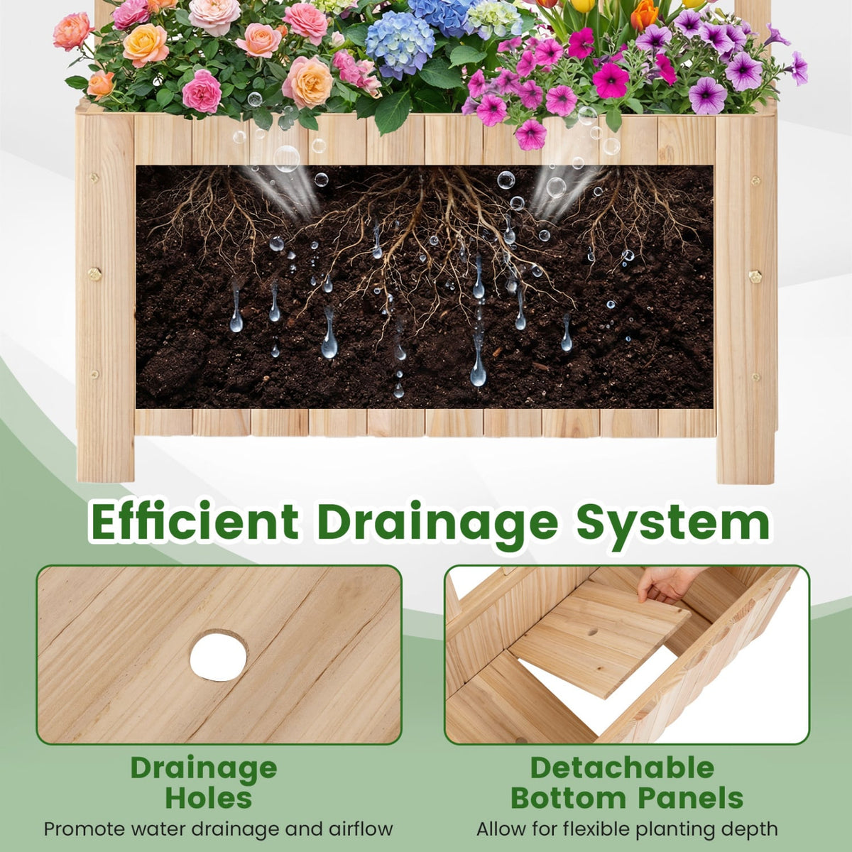 Wooden Raised Garden Bed with Trellis 48 Inch Outdoor Screen-Natural-Raised Garden Beds-DECOROLALA