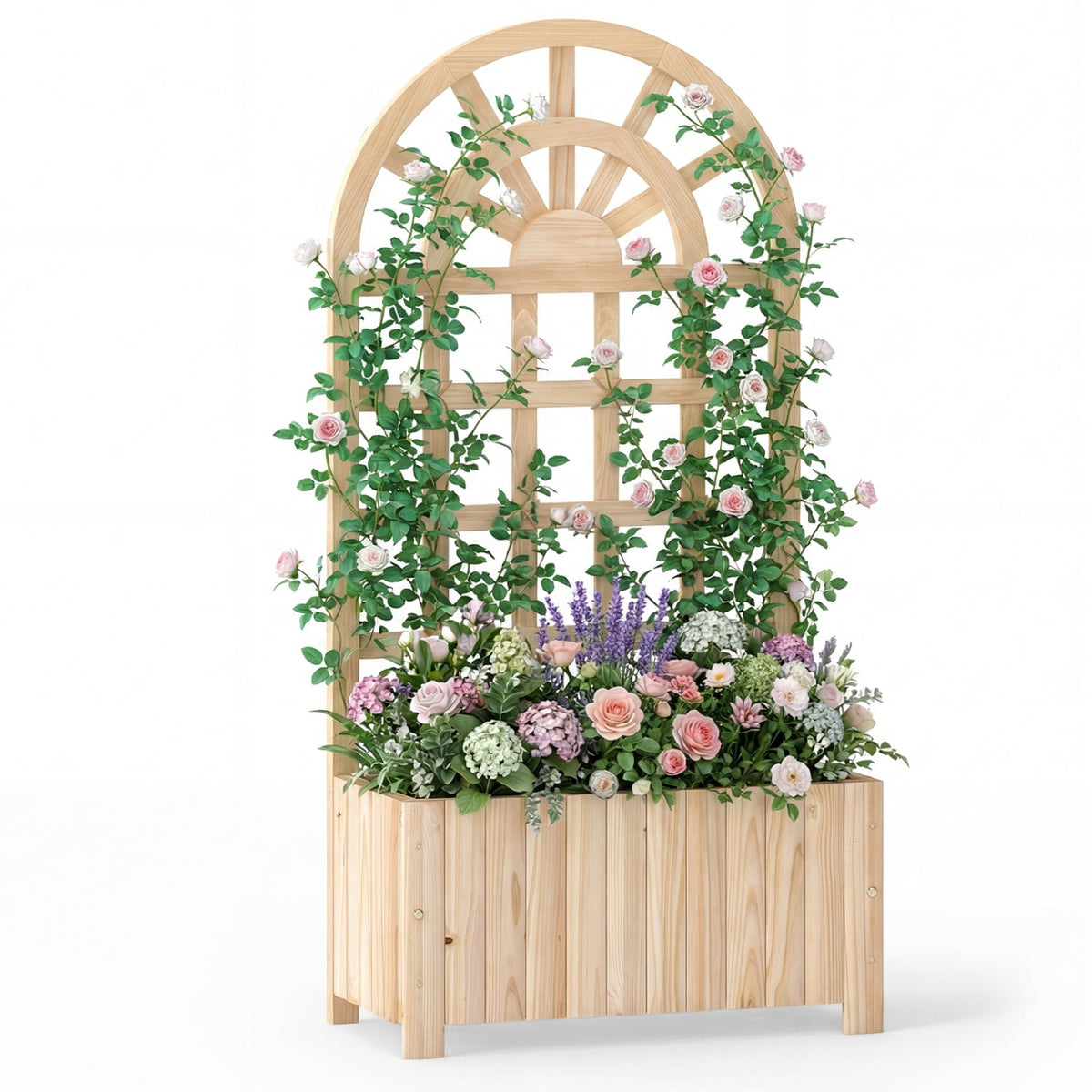 Wooden Raised Garden Bed with Trellis 48 Inch Outdoor Screen-Natural-Raised Garden Beds-DECOROLALA