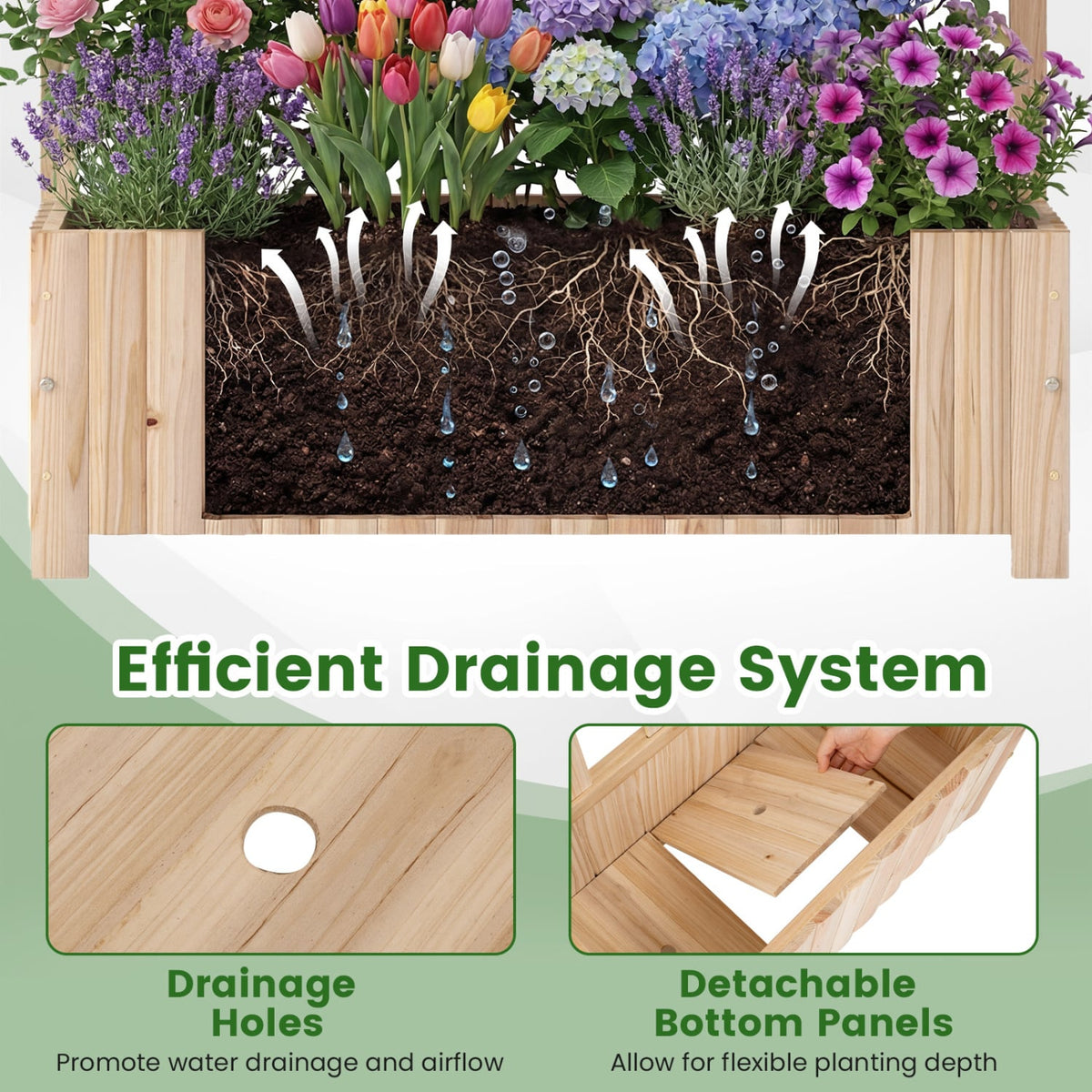 Wooden Raised Garden Bed with Trellis 71" Outdoor Planter Box Privacy Screen-Natural-Raised Garden Beds-DECOROLALA