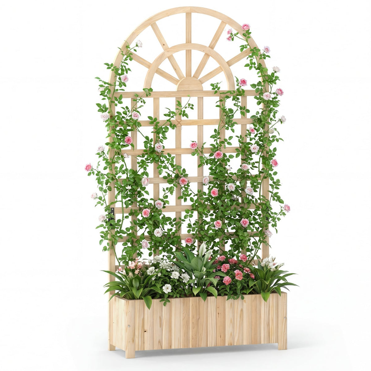 Wooden Raised Garden Bed with Trellis 71" Outdoor Planter Box Privacy Screen-Natural-Raised Garden Beds-DECOROLALA