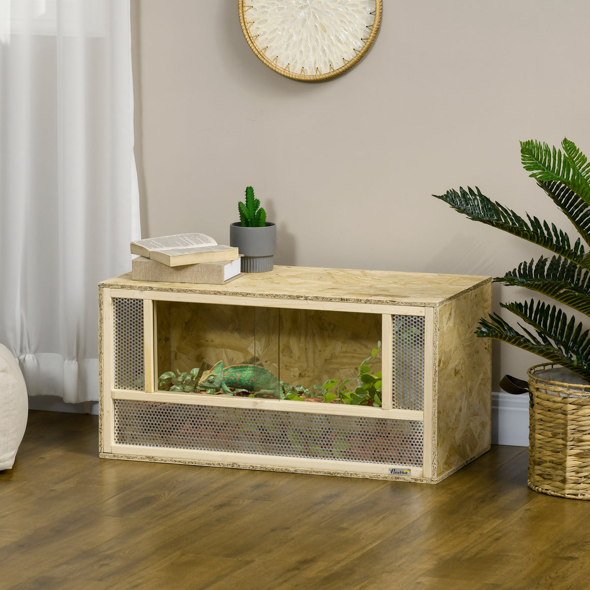 Wooden Reptile Terrarium - 31.5" x 15.7" OSB Habitat with Glass Doors-Small Animals-DECOROLALA