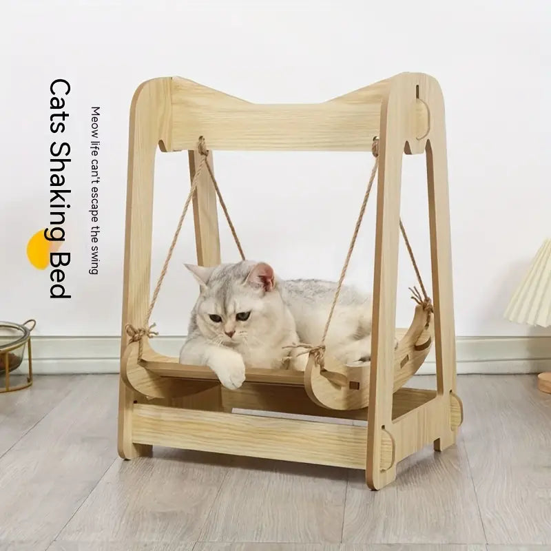 Wooden Rocking Bed Cat Furniture - Double Layer Cat Hammock-Cat Furniture-DECOROLALA