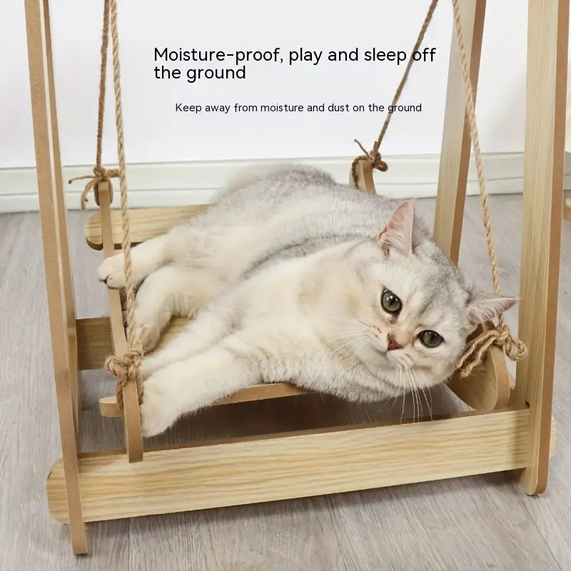 Wooden Rocking Bed Cat Furniture - Double Layer Cat Hammock-Cat Furniture-DECOROLALA