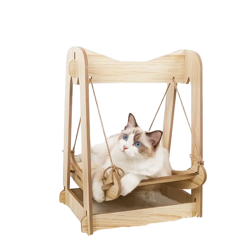Wooden Rocking Bed Cat Furniture - Double Layer Cat Hammock-Cat Furniture-DECOROLALA