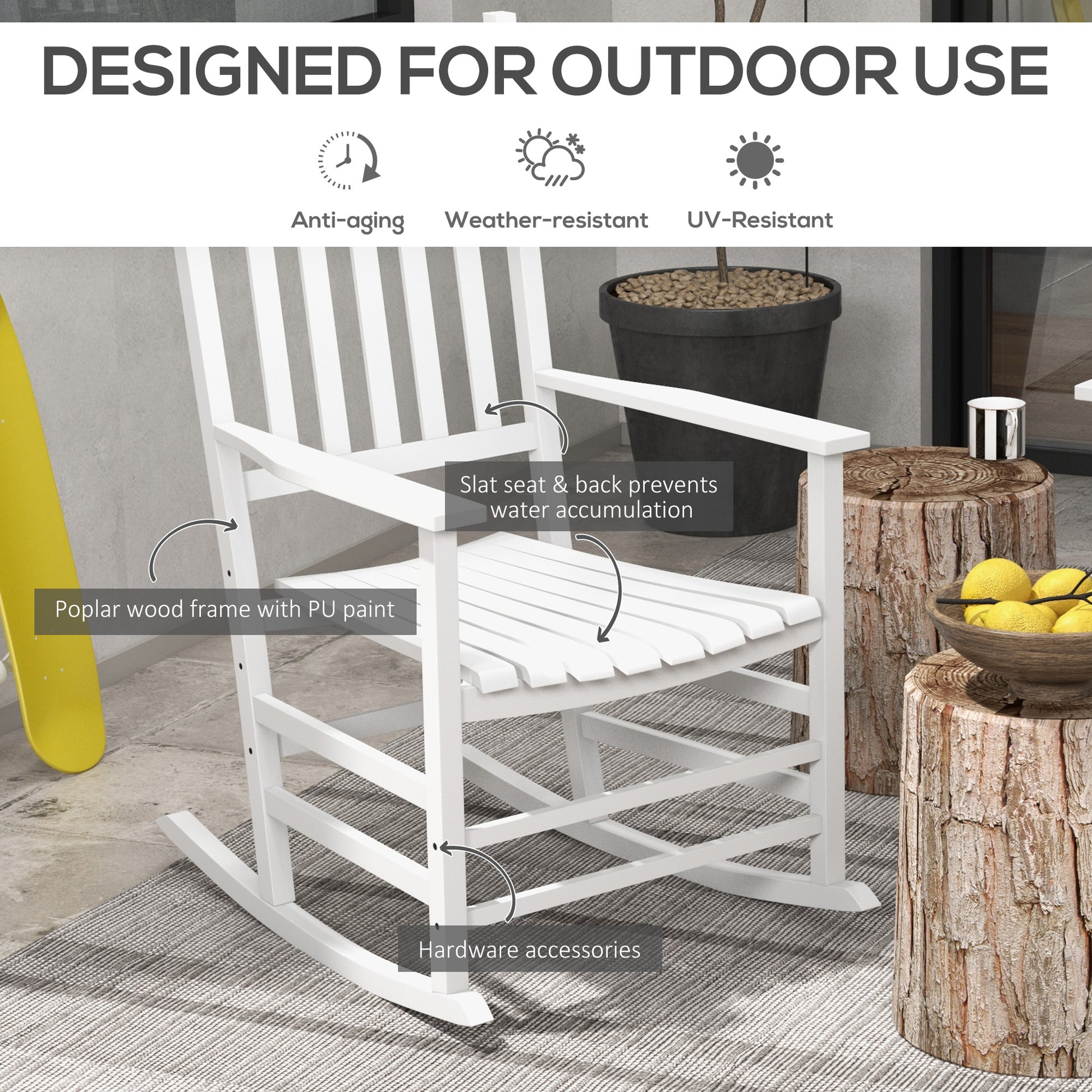 Wooden Rocking Chair Set - White 2 Chairs-DECOROLALA