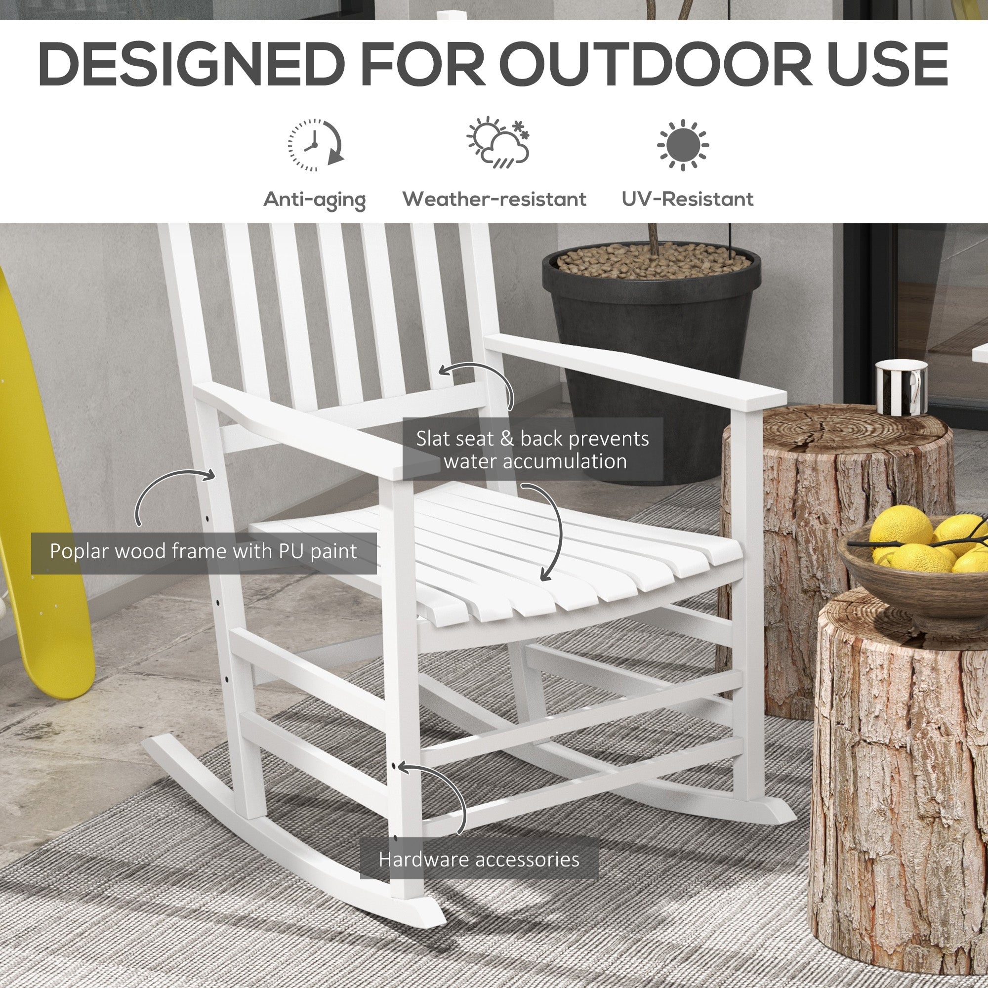 Wooden Rocking Chair Set - White 2 Chairs-DECOROLALA