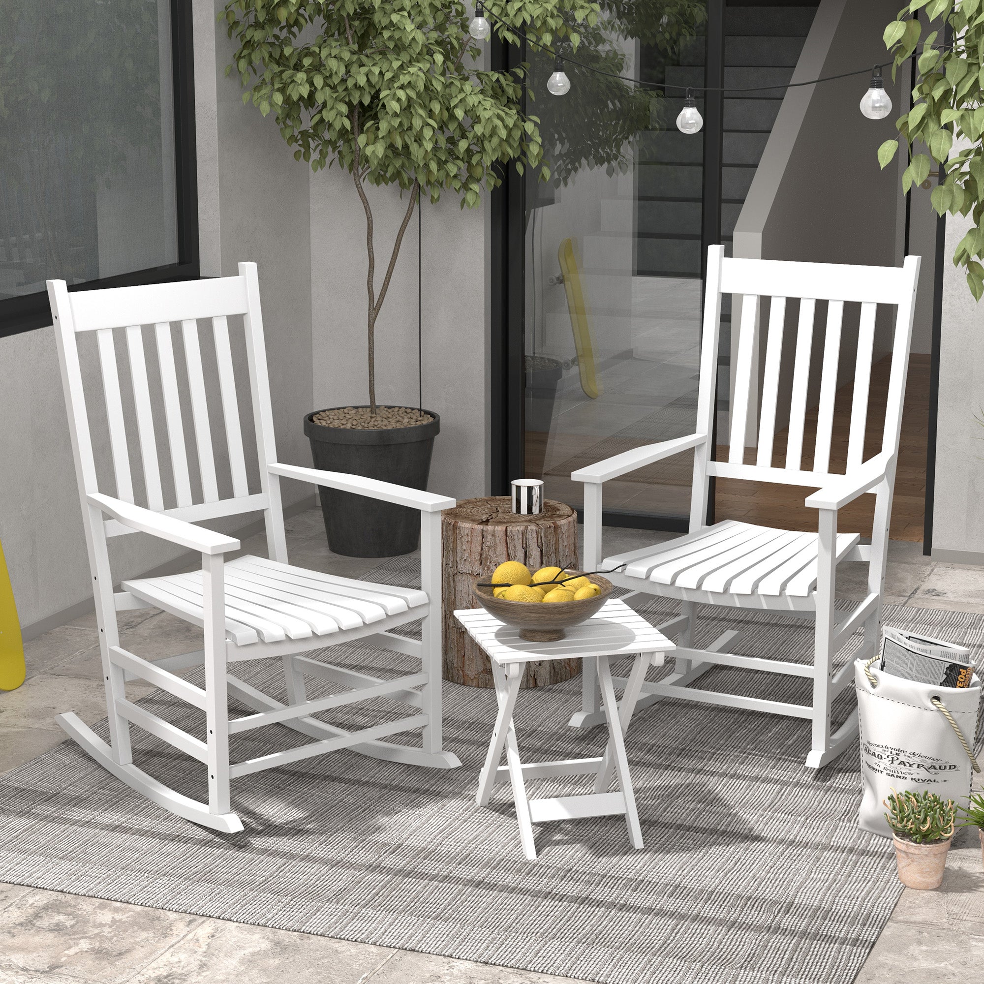 Wooden Rocking Chair Set - White 2 Chairs-DECOROLALA