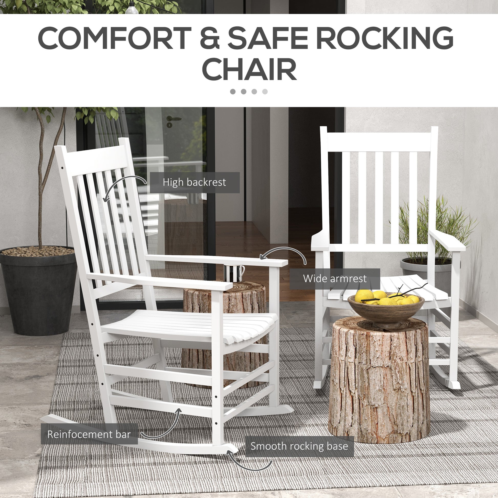 Wooden Rocking Chairs Set of 2 - White High Back-DECOROLALA