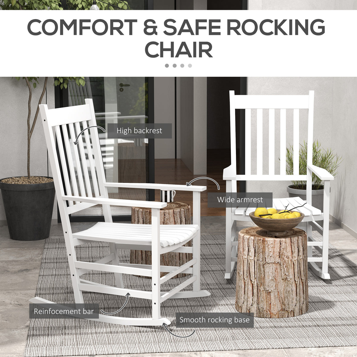 Wooden Rocking Chairs Set of 2 - White High Back-DECOROLALA