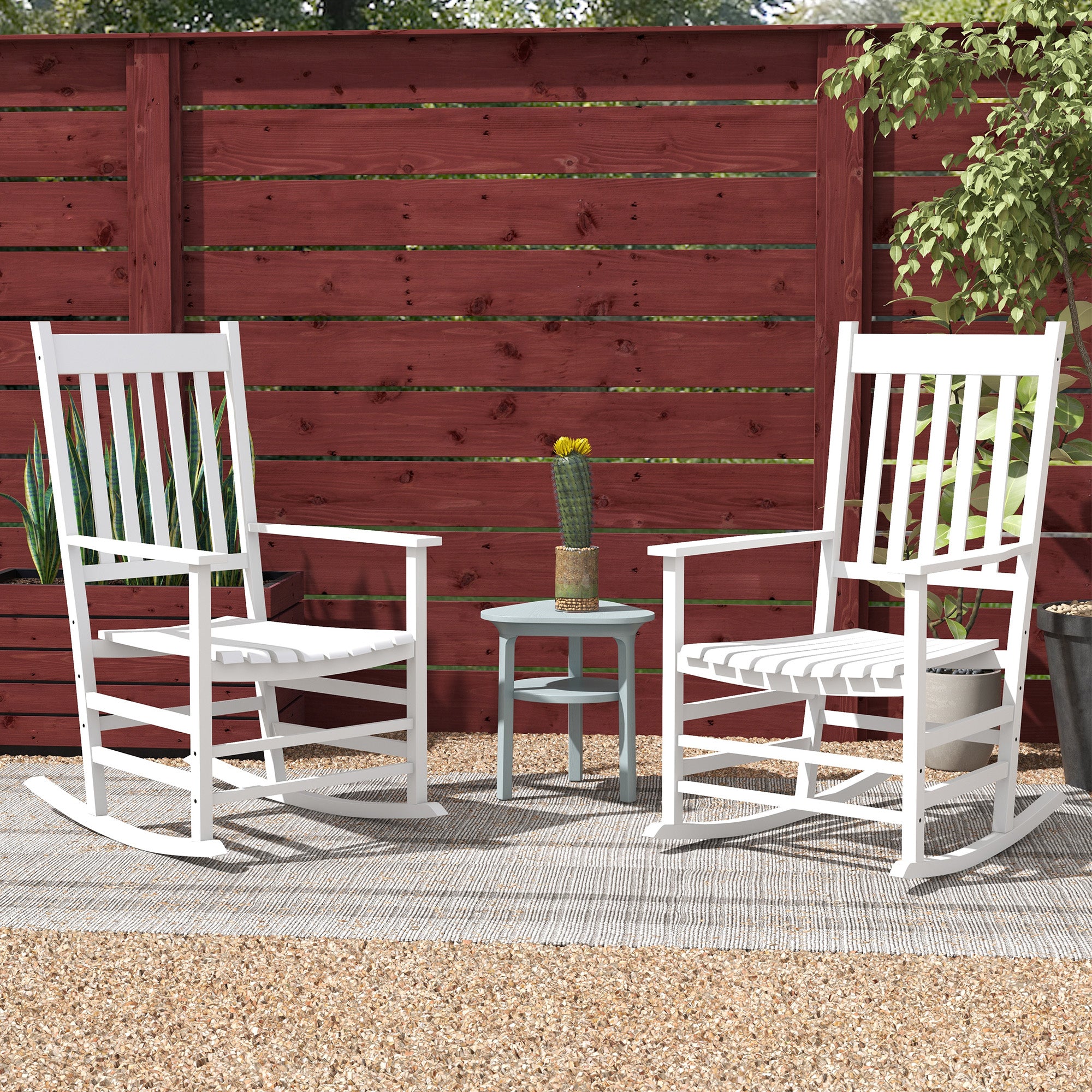 Wooden Rocking Chairs Set of 2 - White High Back-DECOROLALA
