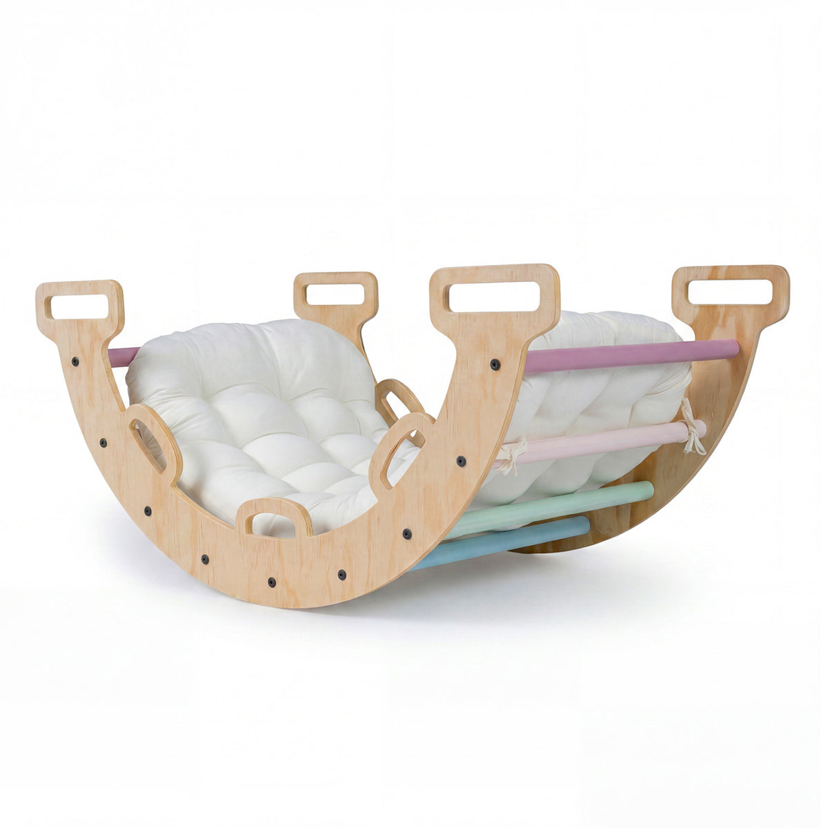 Wooden Rocking Climbing Arch with Cushion 3-in-1 Montessori Kids Climber Rocker