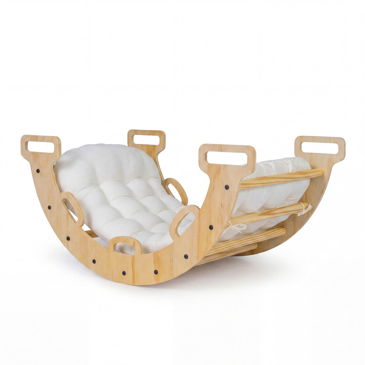 Wooden Rocking Climbing Arch with Cushion 3-in-1 Montessori Kids Climber Rocker
