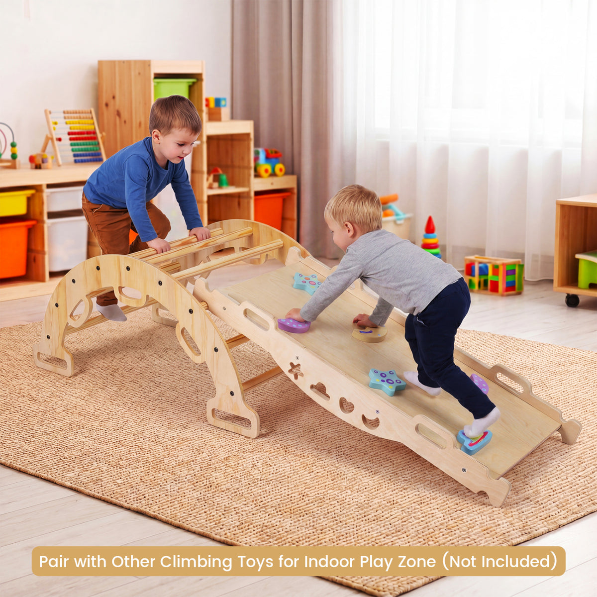 Wooden Rocking Climbing Arch with Cushion 3-in-1 Montessori Kids Climber Rocker