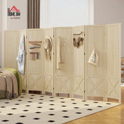 Wooden Room Divider with Pegboard Display, 8 Panel Folding Privacy Screen for Home Office, Natural Wood-Home Furnishings > Living Room Furniture > Room Dividers-DECOROLALA