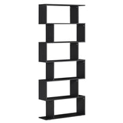 Wooden S Shape 6-Tier Bookcase - Black 75" Display Shelf-Home Furnishings > Storage & Organization > Bookshelves & Bookcases > Display Bookshelves-DECOROLALA