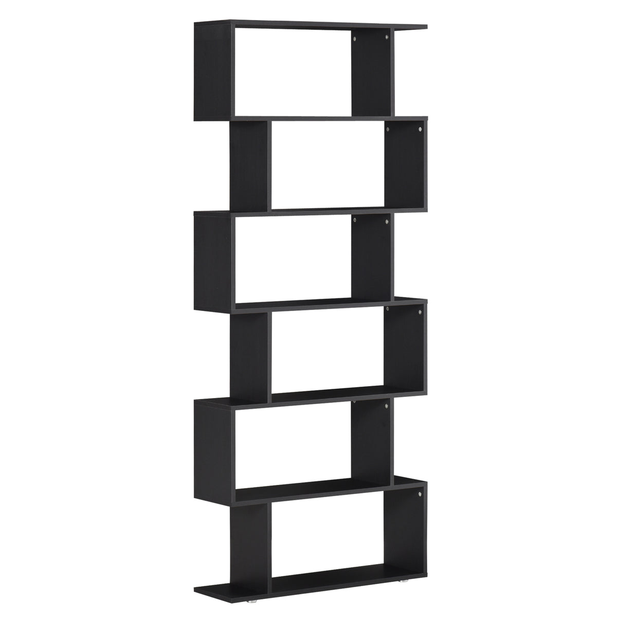 Wooden S Shape 6-Tier Bookcase - Black 75" Display Shelf-Home Furnishings > Storage & Organization > Bookshelves & Bookcases > Display Bookshelves-DECOROLALA