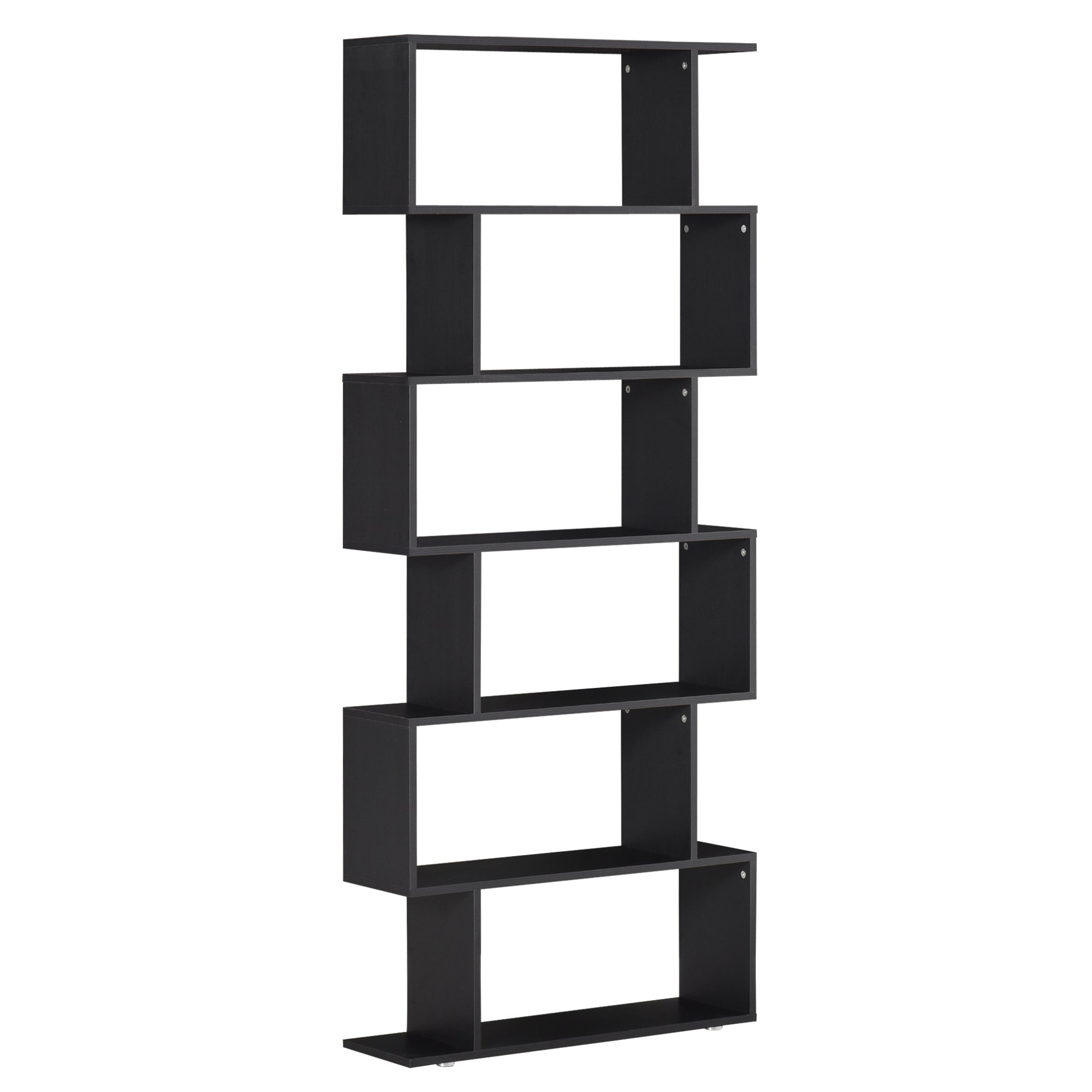 Wooden S Shape 6-Tier Bookcase - Black 75" Display Shelf-Home Furnishings > Storage & Organization > Bookshelves & Bookcases > Display Bookshelves-DECOROLALA