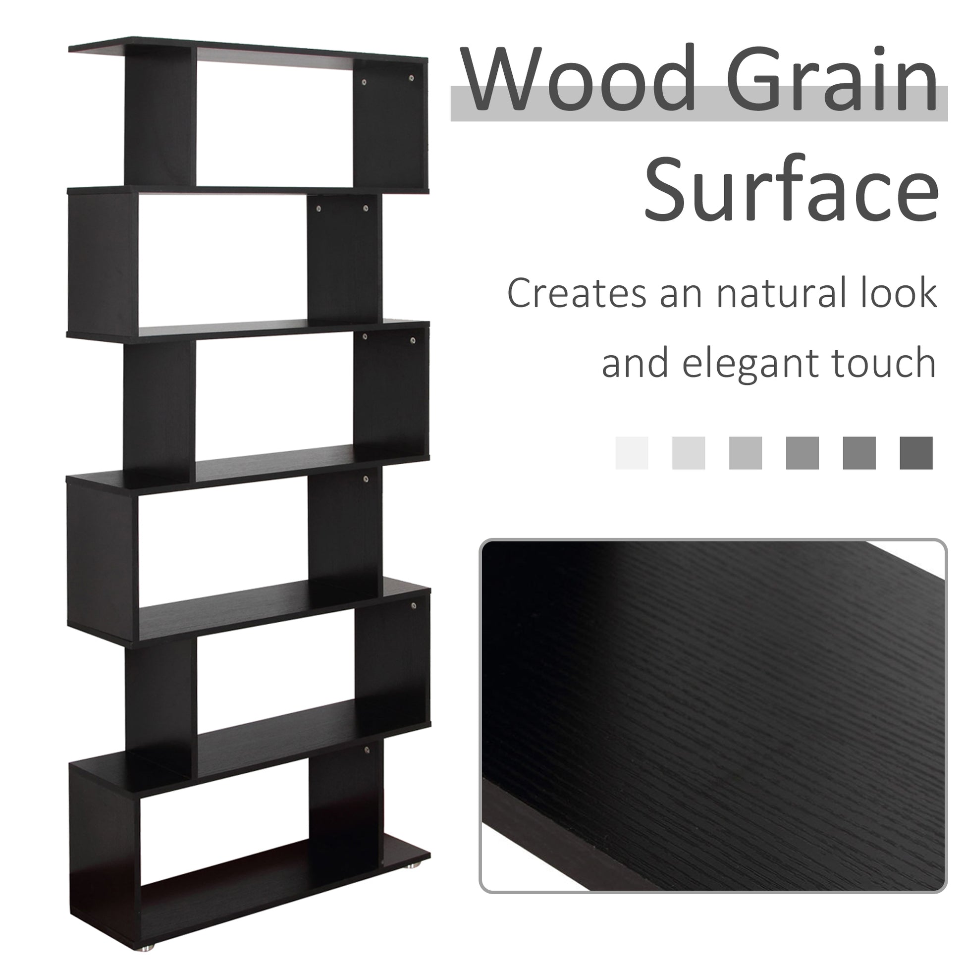 Wooden S Shape Bookcase 6 Shelves Storage Display Home Office Furniture-Home Furnishings > Storage & Organization > Bookshelves & Bookcases > Display Bookshelves-DECOROLALA