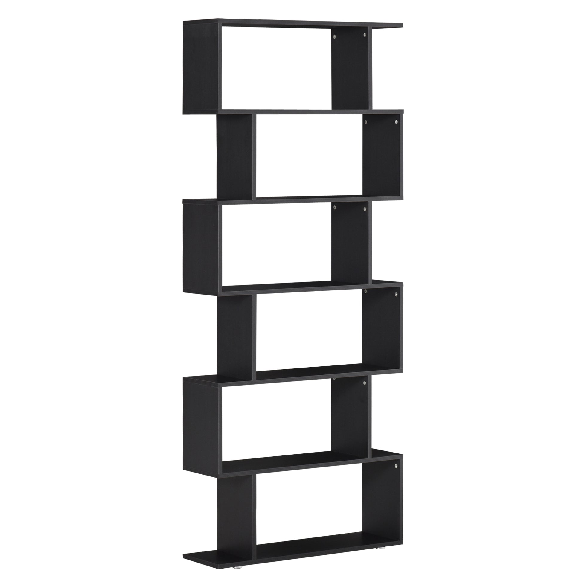 Wooden S Shape Bookcase 6 Shelves Storage Display Home Office Furniture-Home Furnishings > Storage & Organization > Bookshelves & Bookcases > Display Bookshelves-DECOROLALA