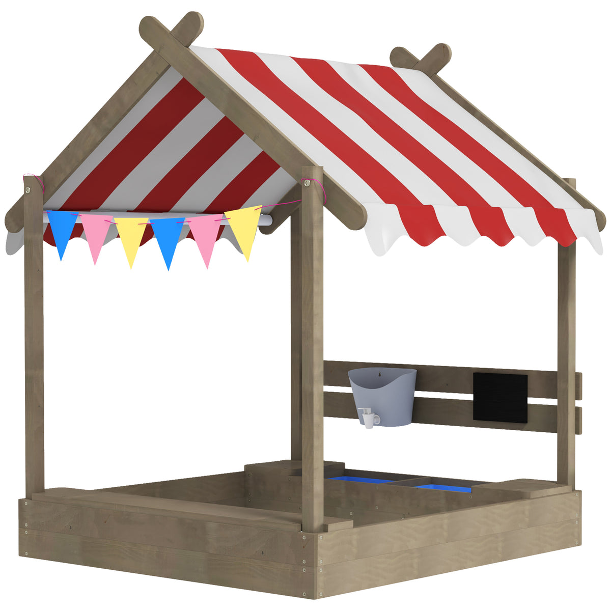 Outdoor Wooden Sandbox with Cover for 3-7 Years Old, Backyard-Sandboxes-DECOROLALA