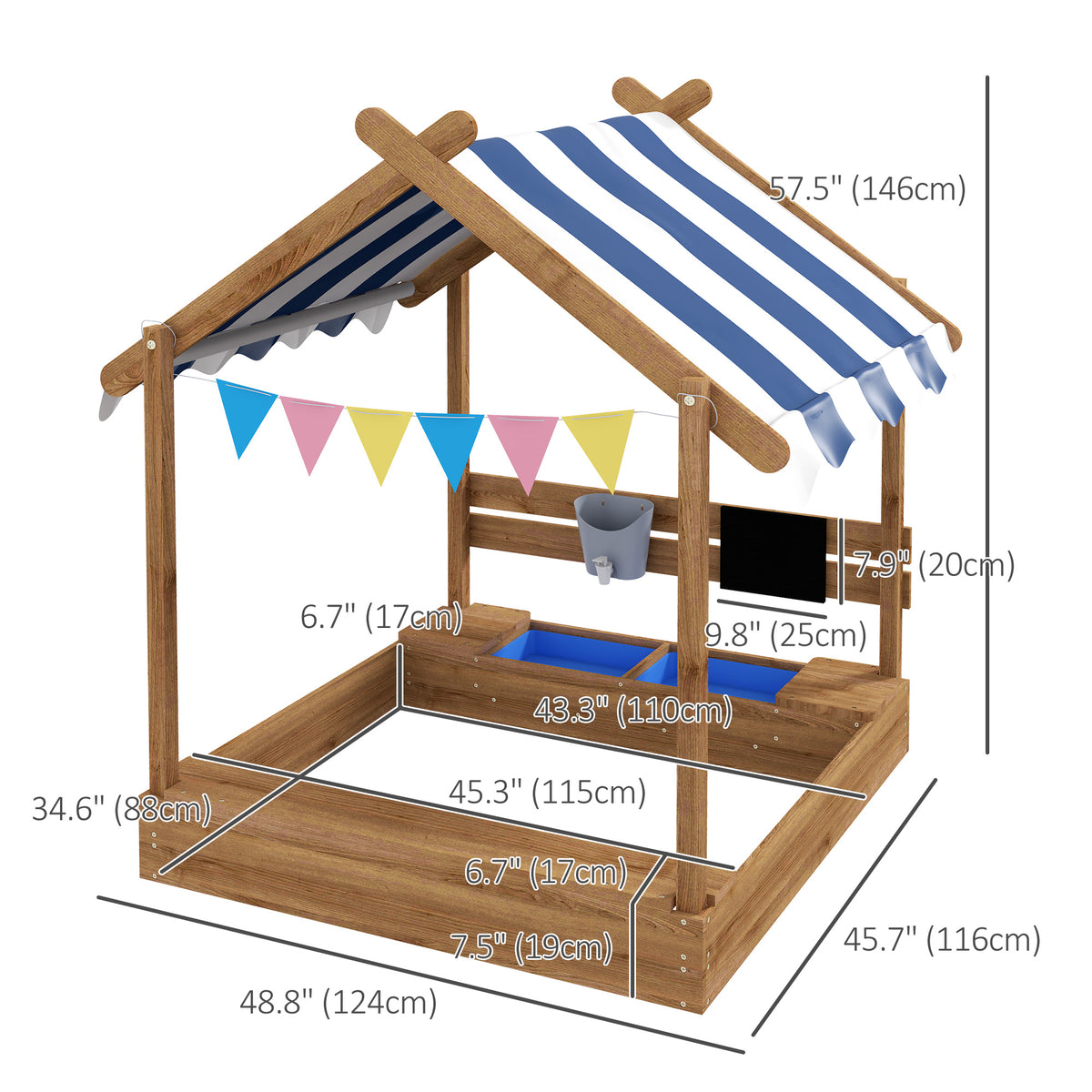 Outdoor Wooden Sandbox with Cover for 3-7 Years Old, Backyard-Sandboxes-DECOROLALA