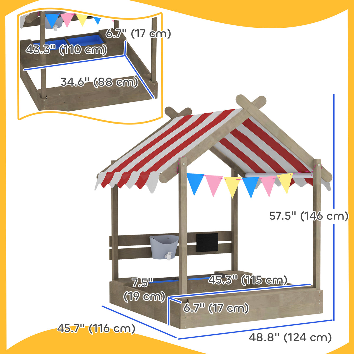 Outdoor Wooden Sandbox with Cover for 3-7 Years Old, Backyard-Sandboxes-DECOROLALA