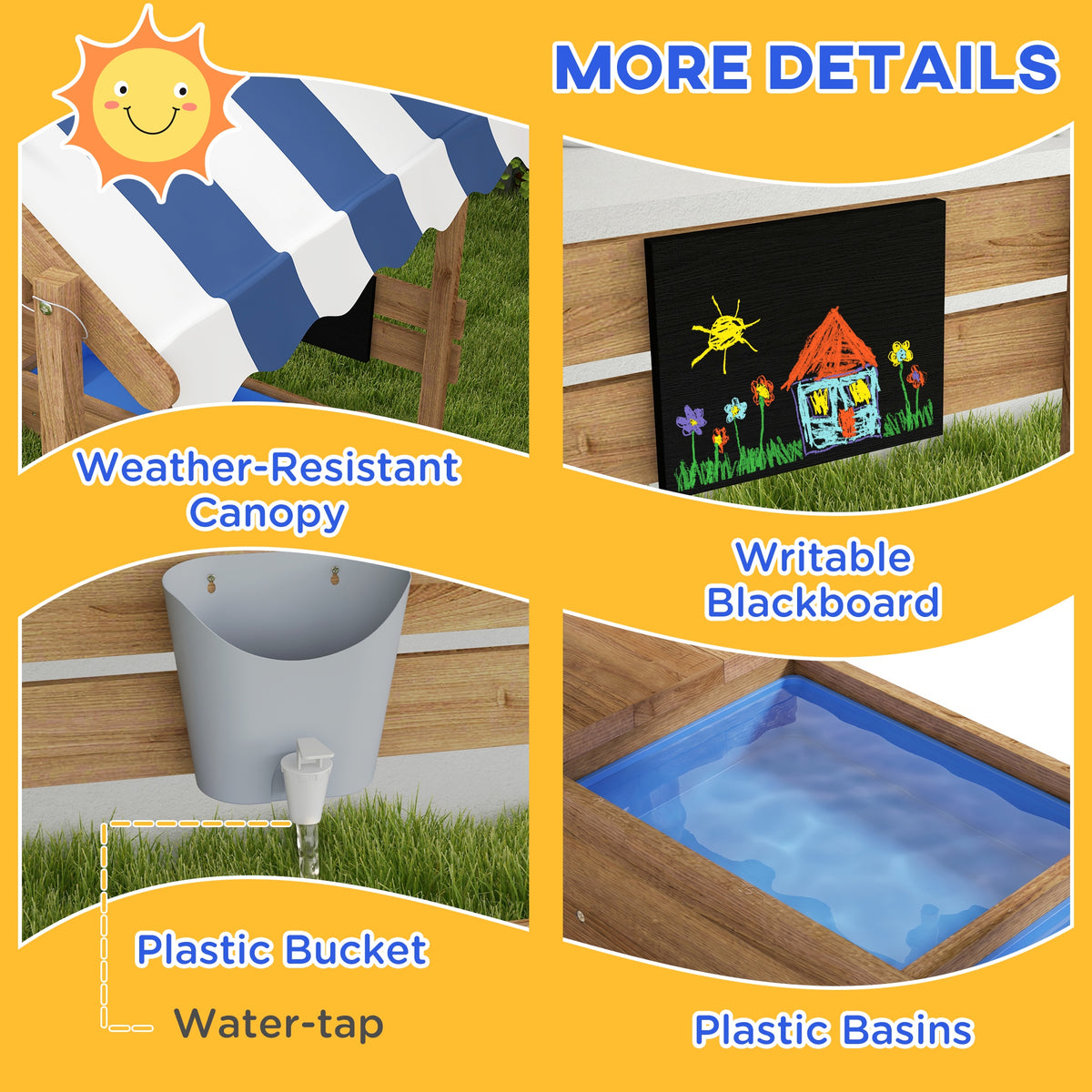 Outdoor Wooden Sandbox with Cover for 3-7 Years Old, Backyard-Sandboxes-DECOROLALA