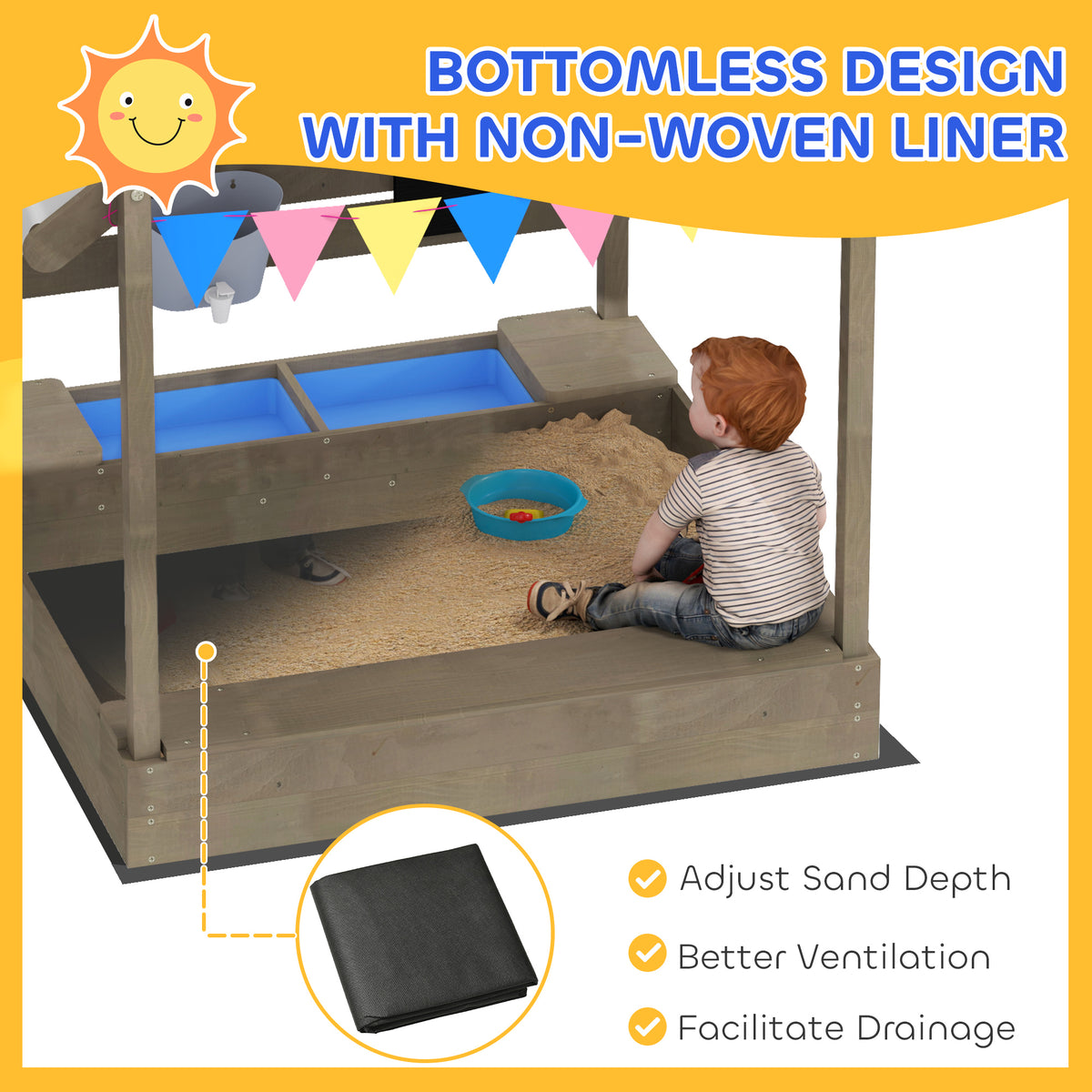 Outdoor Wooden Sandbox with Cover for 3-7 Years Old, Backyard-Sandboxes-DECOROLALA