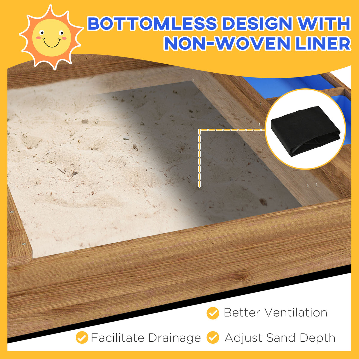 Outdoor Wooden Sandbox with Cover for 3-7 Years Old, Backyard-Sandboxes-DECOROLALA