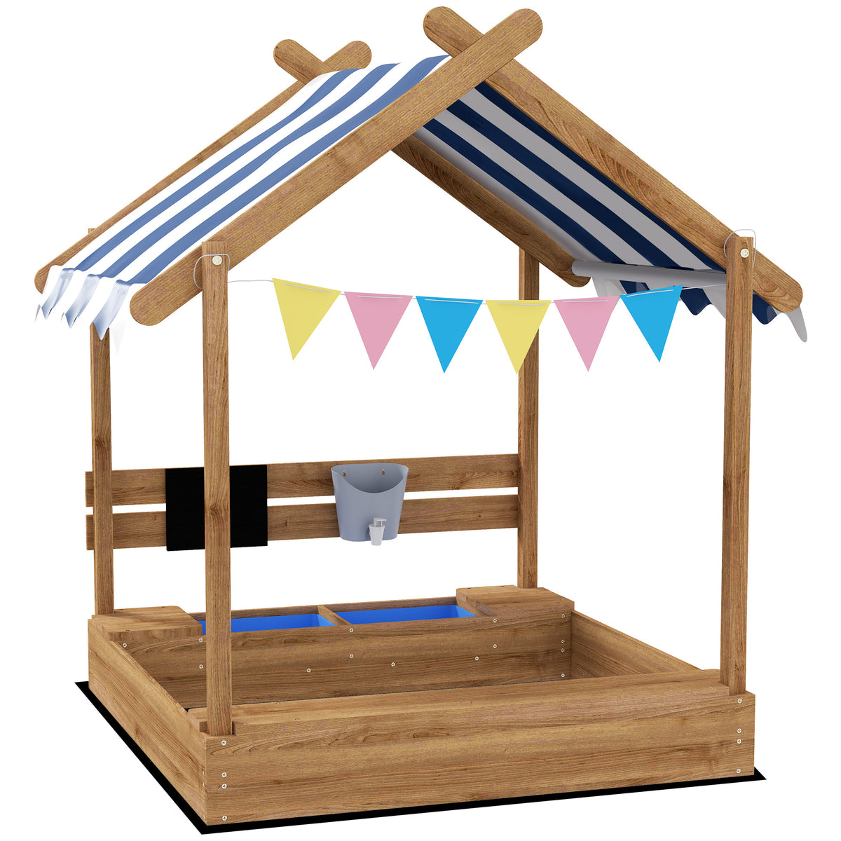 Outdoor Wooden Sandbox with Cover for 3-7 Years Old, Backyard-Sandboxes-DECOROLALA