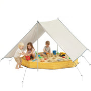 Wooden Kids Wooden Sandbox with Large Canopy, Outdoor Sand Box with 4 Bench Seats, Bottom Liner for Aged 3-8, Yellow-Sandboxes-DECOROLALA