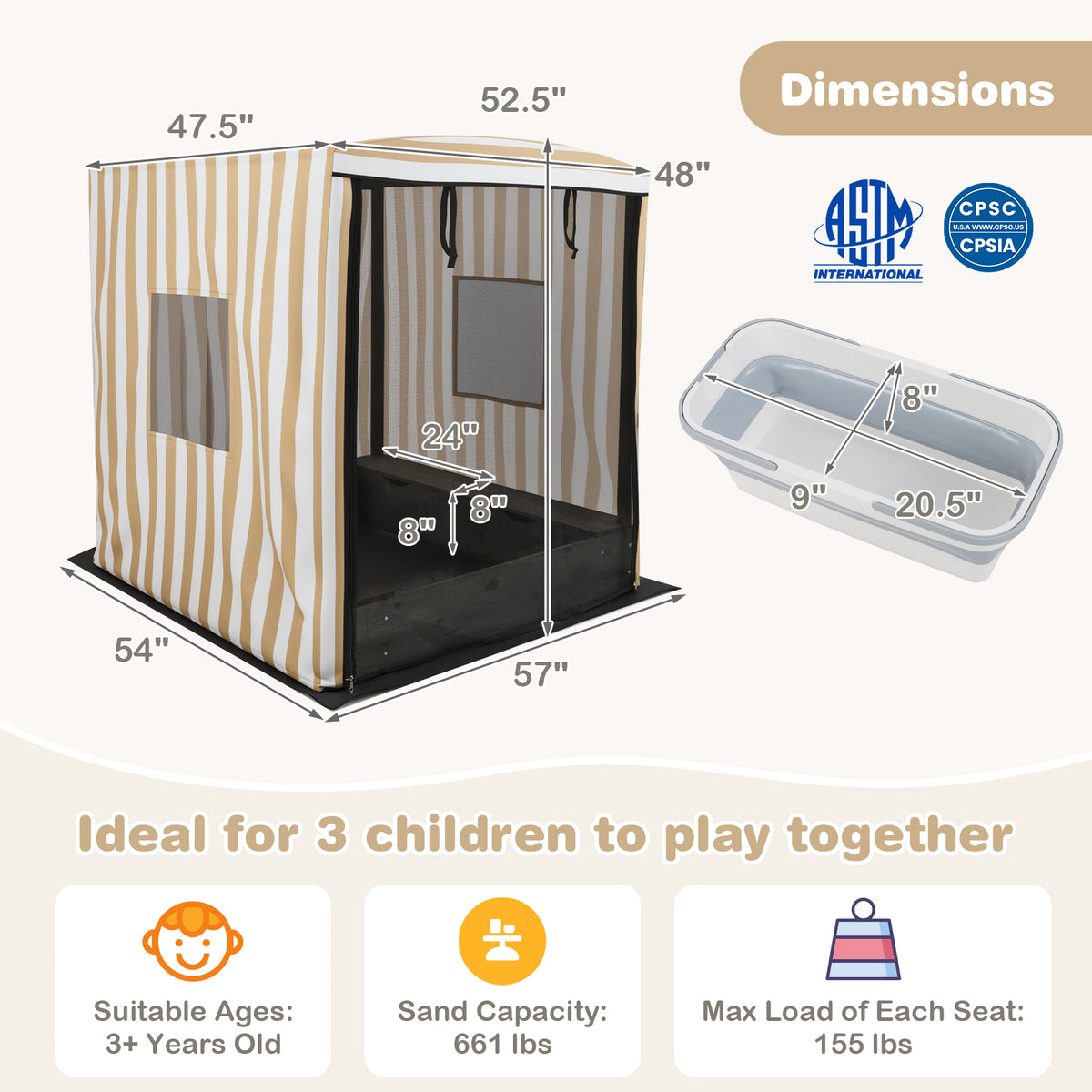 Wooden Sandbox with Canopy for Children 3+ Years Old-Brown