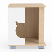 Wooden Semi-enclosed Cat Condo with Kitty Head-shaped Entry and Metal Legs-Natural-Cat Trees & Scratchers-DECOROLALA