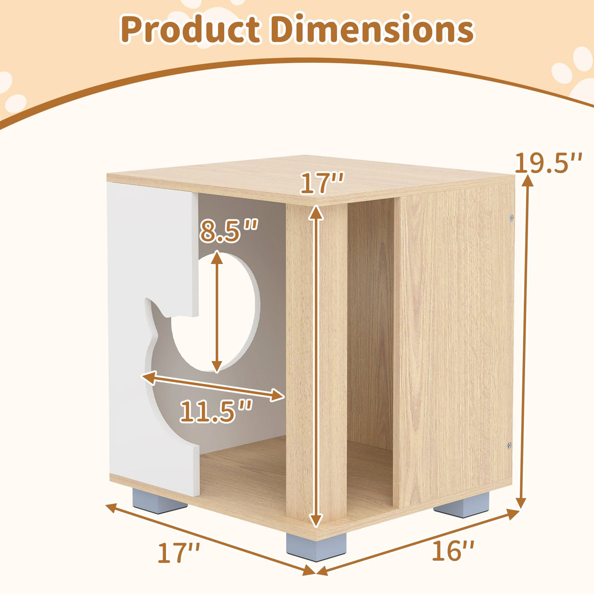 Wooden Semi-enclosed Cat Condo with Kitty Head-shaped Entry and Metal Legs-Natural-Cat Trees & Scratchers-DECOROLALA